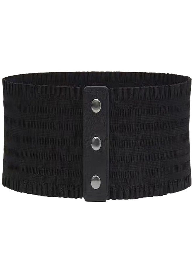 Kawailay Women's Wide Elastic Belt Vintage Cinch Waistband Snap Button Corset Waist Band for Dress - Black - Image 1